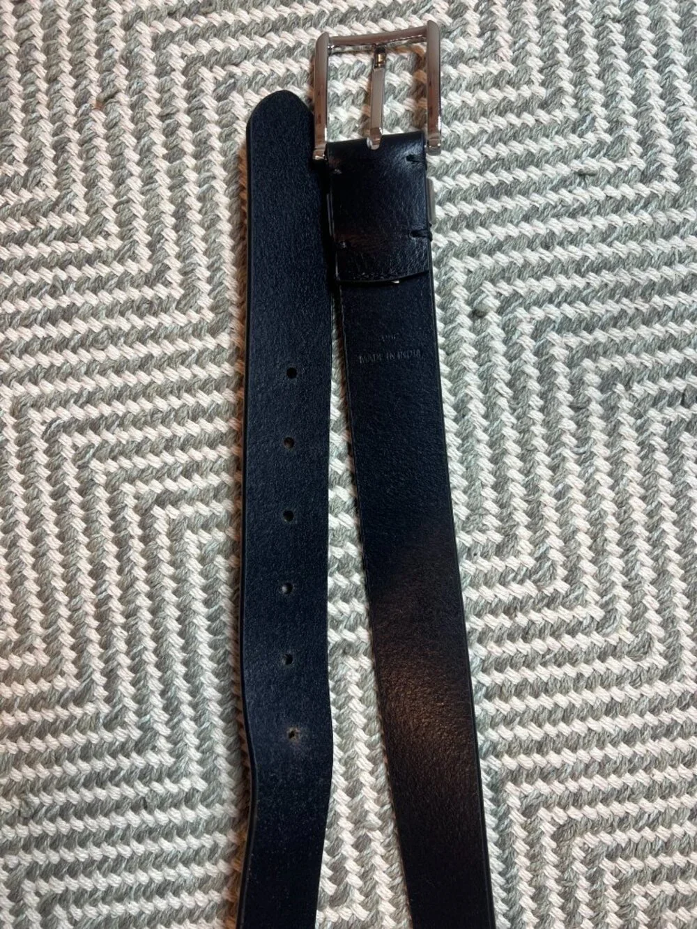 Cole Haan‎ Men's Black Genuine Leather Belt 40/100 Silver Keeper Buckle Dress